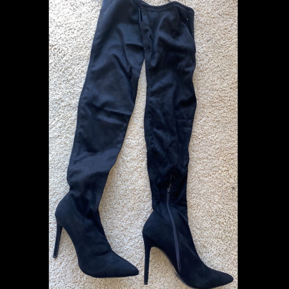 Black new thigh high heeled boots
